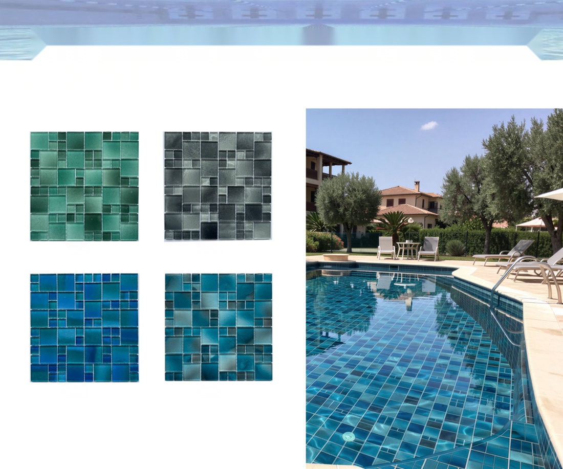 Crystal pool glass mosaic colour samples