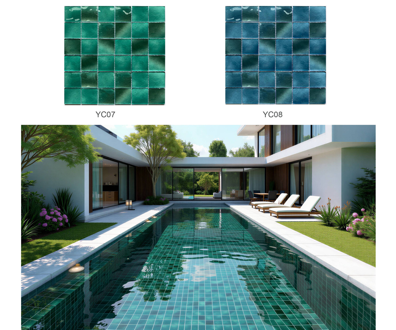 Green and blue mosaic pool at luxury villa